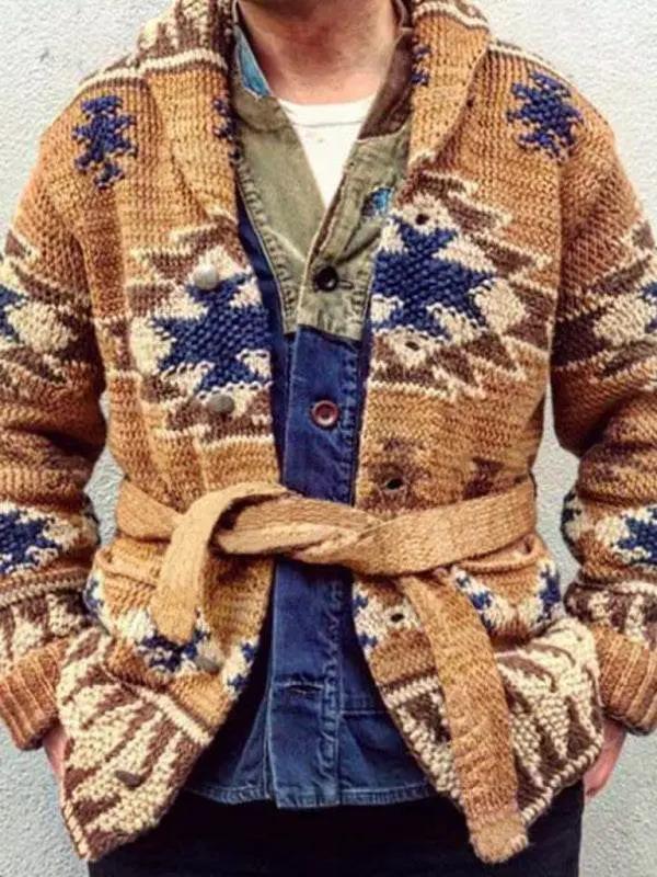 kakaclo Festive Folk Pattern Knit Cardigan for Men – Cozy - Men Shirts | MENLL